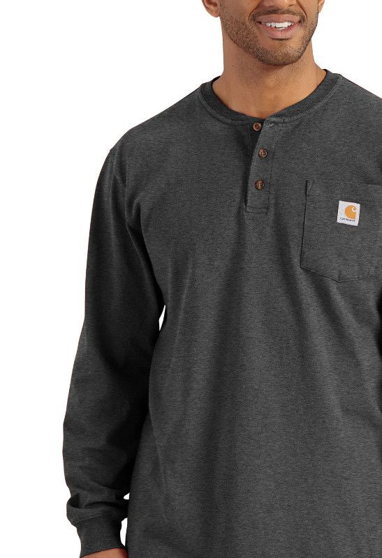 WorkWear Pocket LS Henley Crbn Hthr L Reg