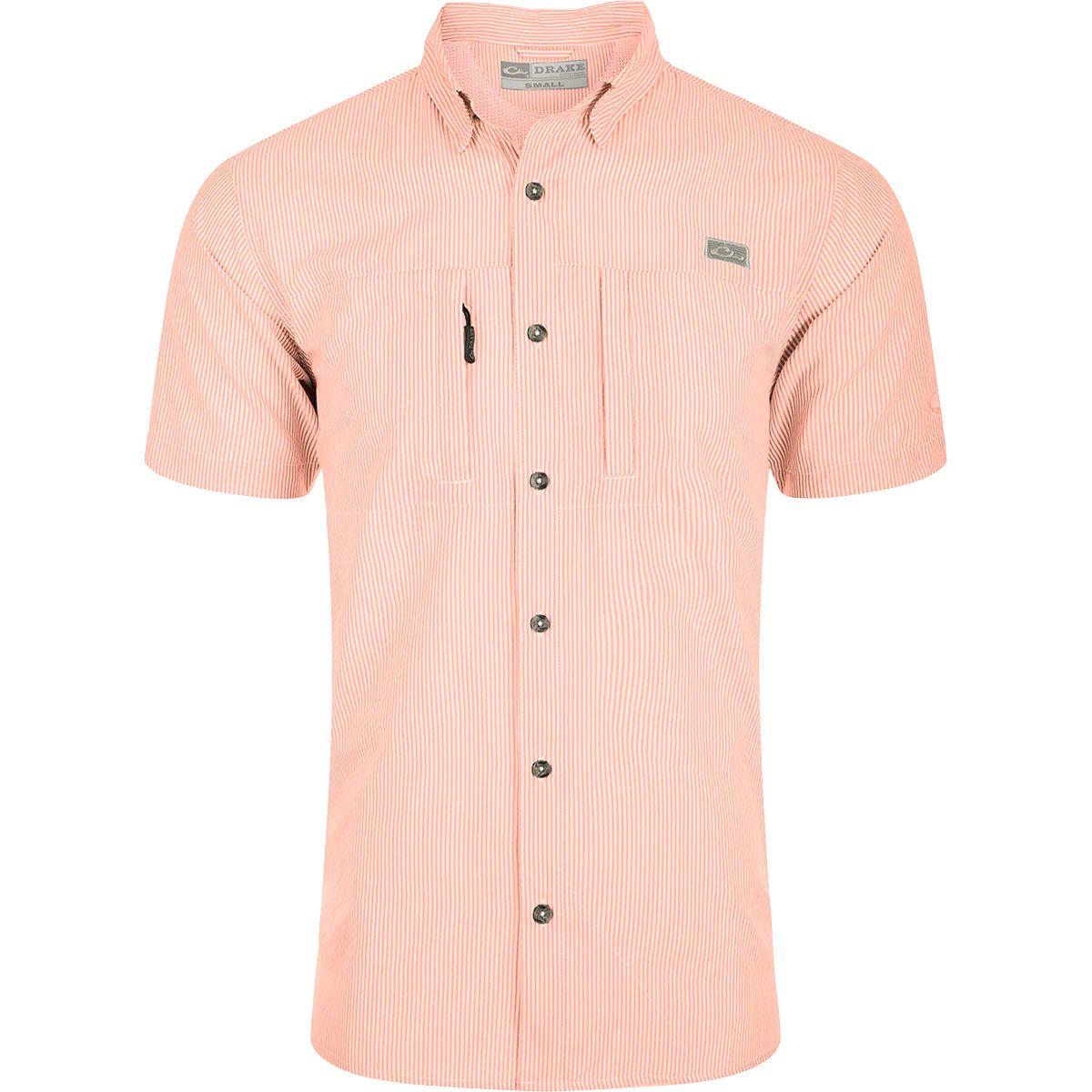 Classic Seersucker Stripe Shirt S/S, Color: Peach Pearl, Size: Medium