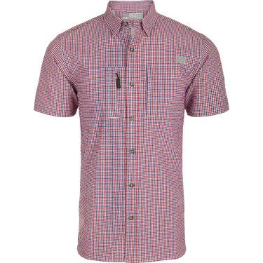 Drake Classic Seersucker Grid Check Shirt S/S, Color: red white blue, Size: Medium