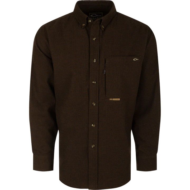 Drake Autumn Brushed LS Shirt Caviar Black, Size: Medium