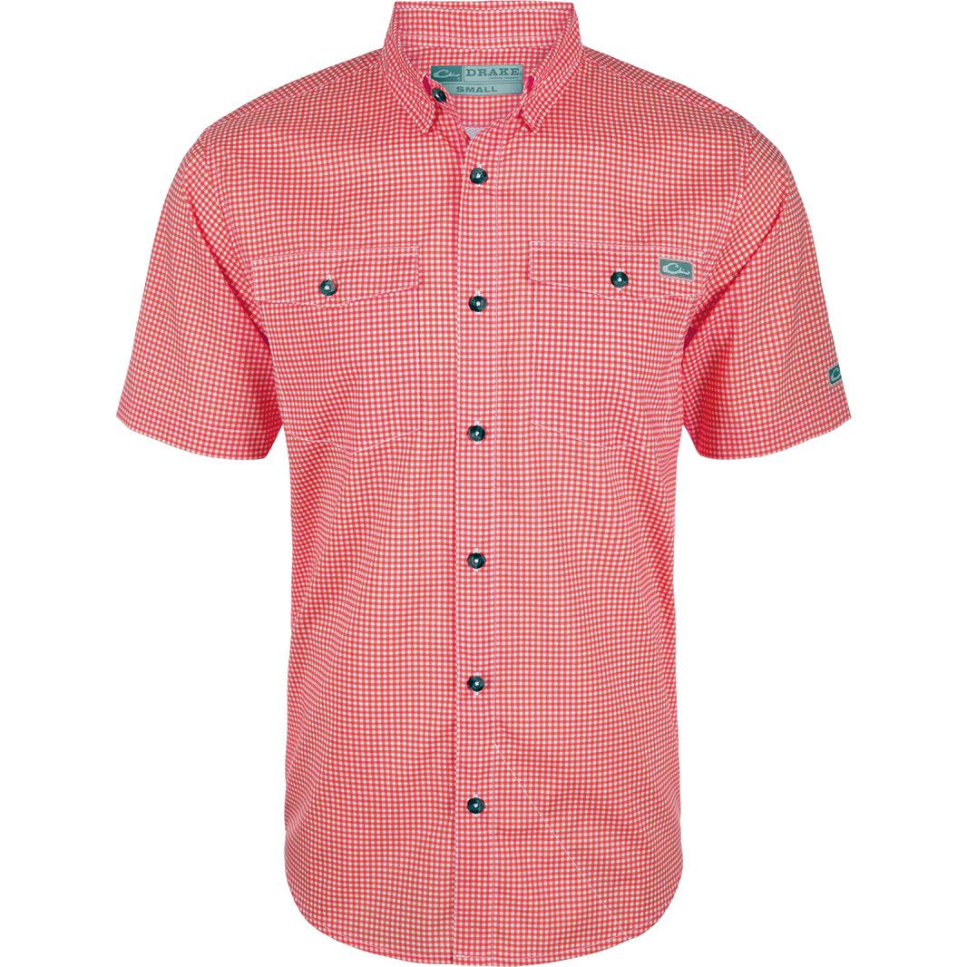 Drake Frat Gingham Checker S/S Chili Pepper, Size: M