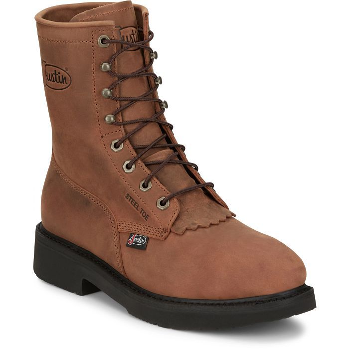 Justin Conductor 8" Lace up work, Color: Brown, Size: 8D