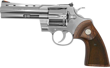 Colt Mfg  Python 38 Special/357 Mag 6 Shot 4.25" Stainless Vent Recessed Target/Vent Rib Barrel, Cylinder &amp; Frame, Walnut w/Colt Medallion Grip