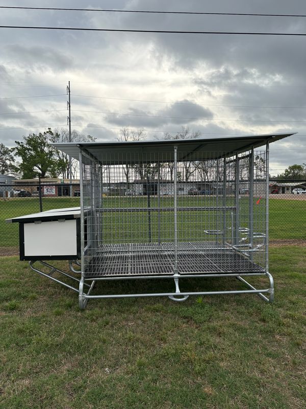 2 Bay Dog Kennel With top and Skids White Dog House &amp; Flip Divider