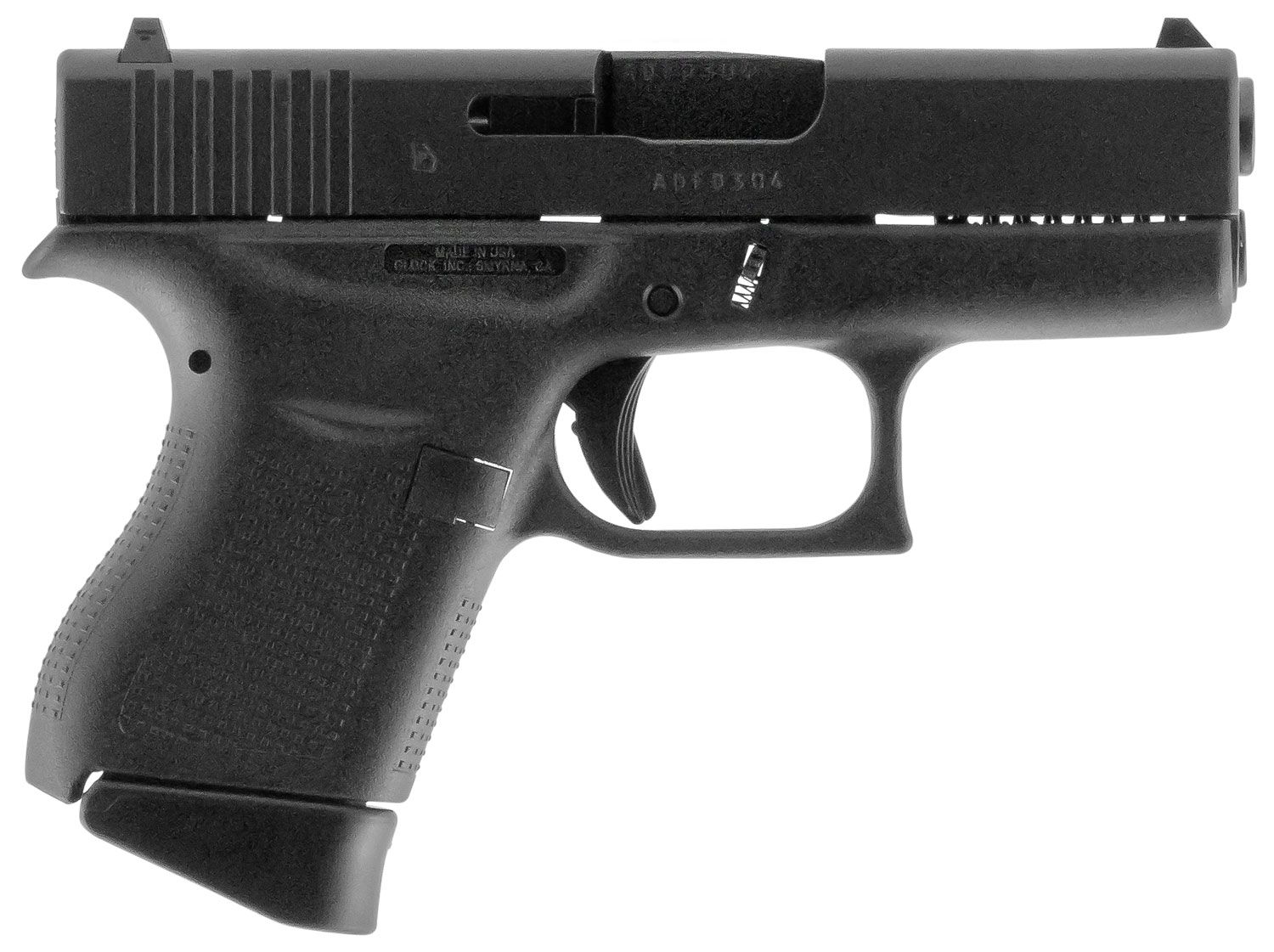 Glock  G43 Slim Sub-Compact Frame 9mm Luger 6+1 3.41" Black Steel Barrel, Matte Black Serrated Steel Slide, Black Polymer Frame, Textured Polymer Grip, Right Hand