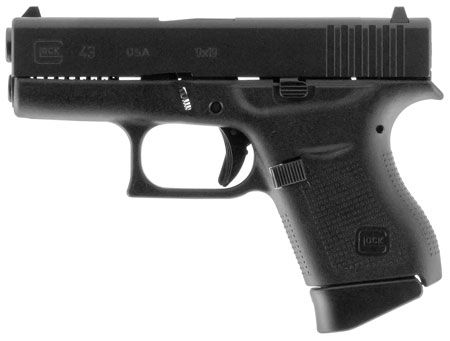 Glock  G43 Slim Sub-Compact Frame 9mm Luger 6+1 3.41" Black Steel Barrel, Matte Black Serrated Steel Slide, Black Polymer Frame, Textured Polymer Grip, Right Hand