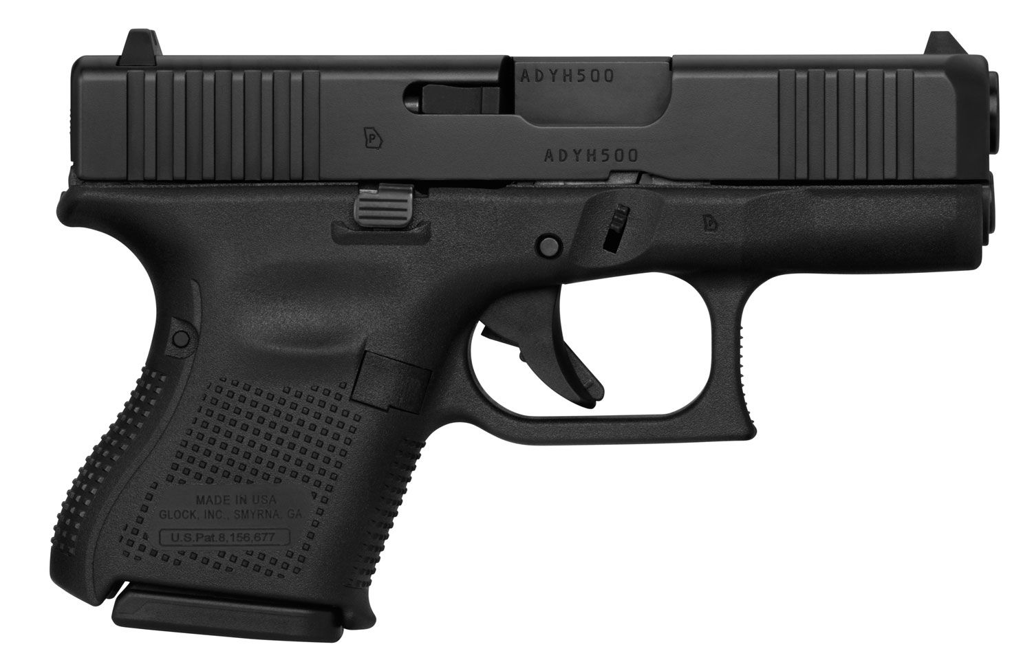 Glock G26 Gen5 Sub-Compact 9mm Luger 10+1 3.43" Black GMB Barrel, Black nDLC Serrated Slide, Black Polymer Frame, Black Textured w/Interchangeable Backstrap Grip, Ambidextrous, USA Made