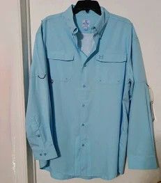 HeyBo LS Fishing Shirt Azure Blue Medium