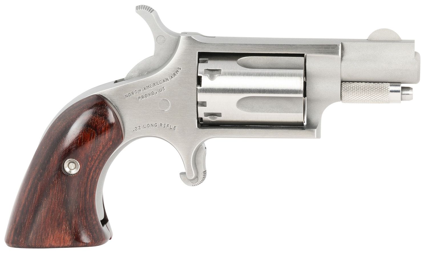 NAA Mini Revolver Sports South Exclusive 2 LR 5 Shot 1.13" Stainless Steel Barrel, Frame &amp; Cylinder, Wood Boot Grip, Exposed Hammer