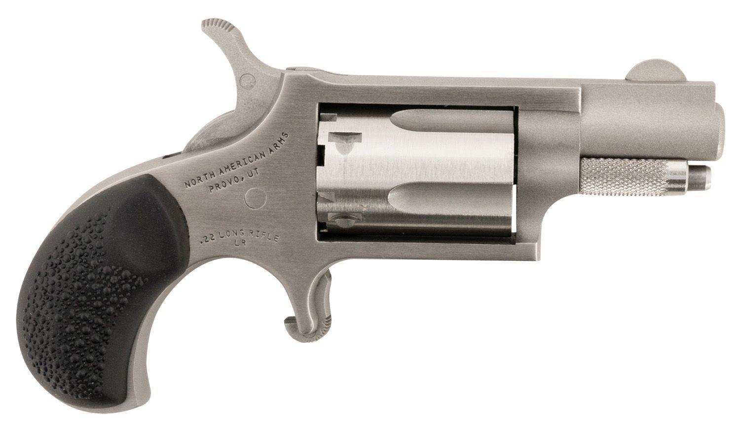 NAA  Mini-Revolver Carry Combo Sports South Exclusive Compact Frame 22 LR 5 Shot 1.13" Stainless Steel Barrel, Frame &amp; Cylinder, Black Rubber Grip, Exposed Hammer, Side Carry Holster
