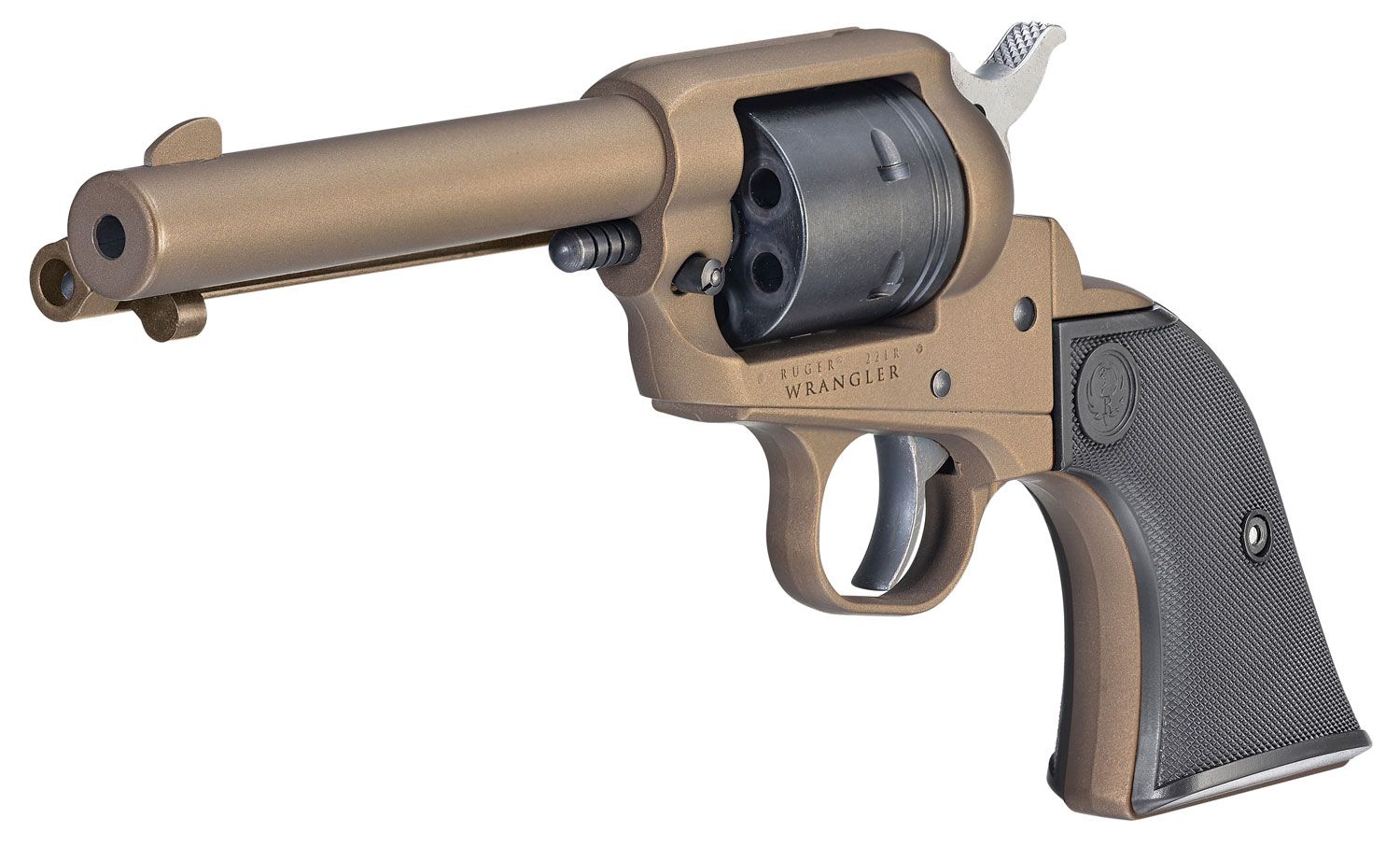 Ruger 2004 Wrangler 22 LR 6 Shot 4.62" Burnt Bronze Cerakote Barrel, Black Cerakote Cylinder, Burnt Bronze Cerakote Frame Black Checkered Polymer Grips