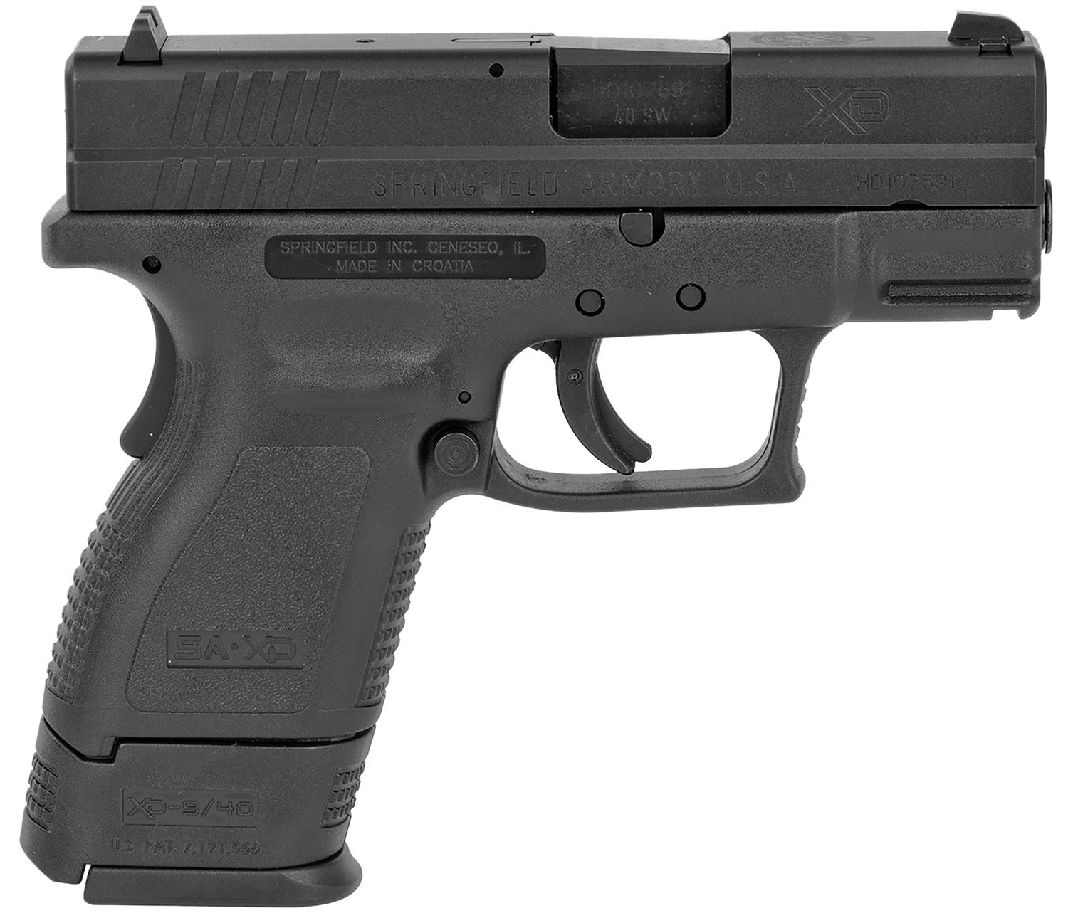 Springfield Armory  XD *CA Compliant Sub-Compact 40 S&amp;W 10+1, 3" Black Melonite Steel Barrel &amp; Serrated Steel Slide, Black Polymer Frame w/Picatinny Rail, Black Polymer Grip