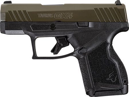Taurus GX4 9mm Luger 11+1 3.06" Black Stainless Steel Barrel, Mil-Spec Green Cerakote Serrated Steel Slide, Black Polymer Frame, Black w/Interchangeable Backstrap Grip, Manual/Trigger Safety