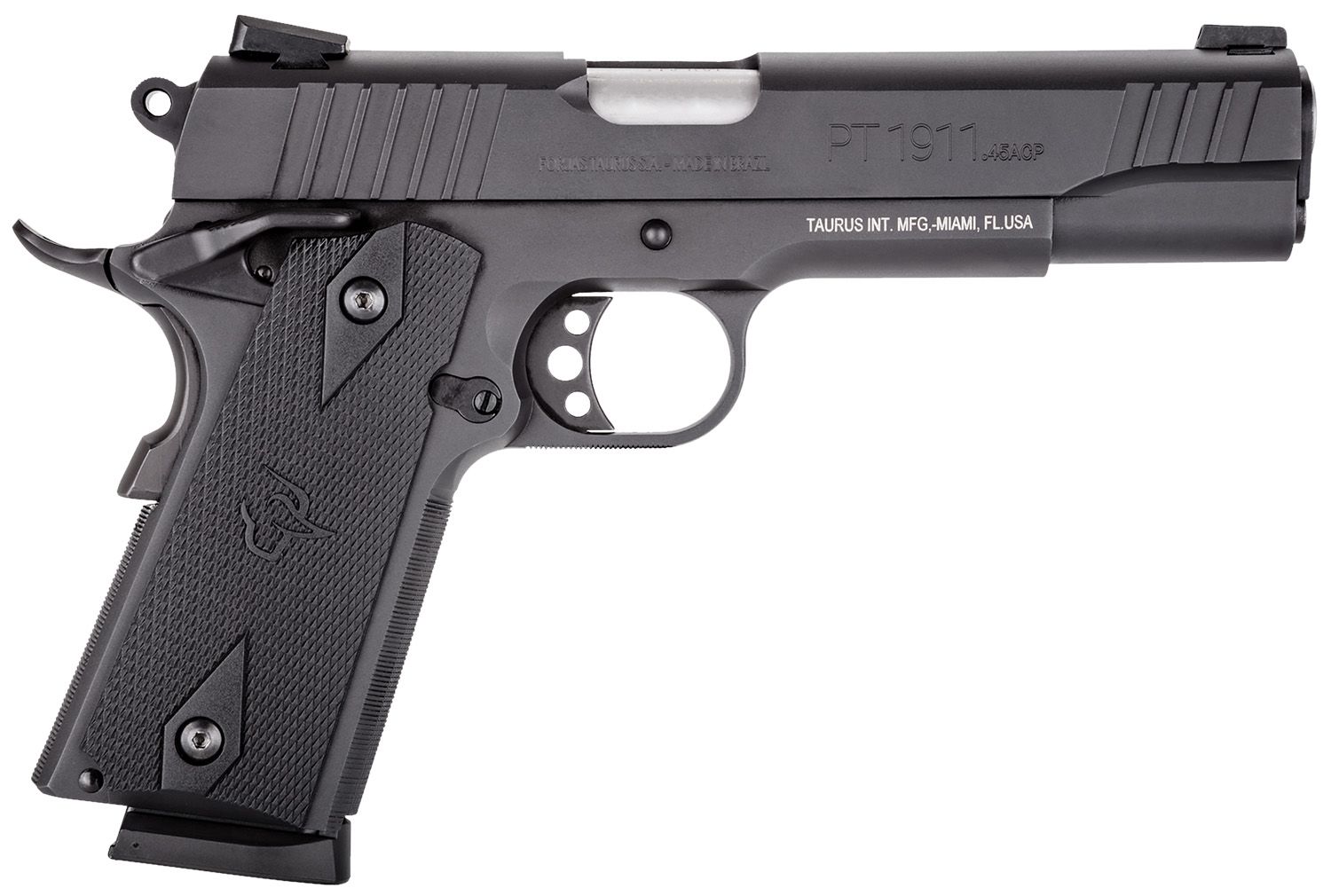 Taurus 1911 Full Size 45 ACP 8+1 5" Matte Stainless Steel Barrel, Matte Black Serrated Steel Slide &amp; Frame, Black Checkered Polymer Grip, Right Hand