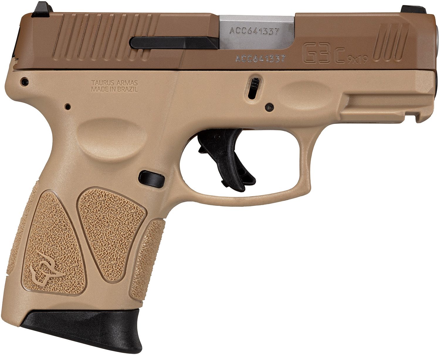 Taurus  G3C *MA Compliant Stainless Steel Frame 9mm Luger 10+1 3.26" Matte Stainless Steel Barrel, Coyote Cerakote Serrated Steel Slide, Tan Polymer Frame w/Picatinny Rail, Polymer Grip, Right Hand