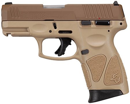 Taurus  G3C *MA Compliant Stainless Steel Frame 9mm Luger 10+1 3.26" Matte Stainless Steel Barrel, Coyote Cerakote Serrated Steel Slide, Tan Polymer Frame w/Picatinny Rail, Polymer Grip, Right Hand