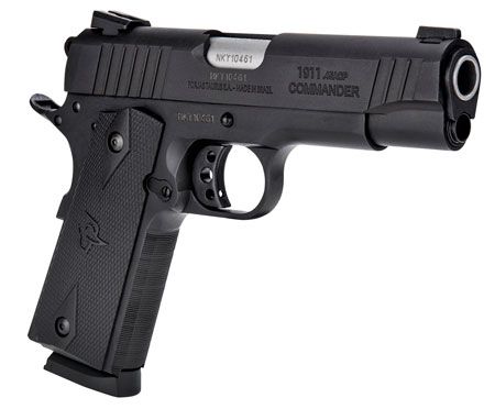 Taurus 1911 Commander 45 ACP Caliber with 4.20" Barrel, 8+1 Capacity, Overall Matte Black Finish Steel, Beavertail Frame, Serrated Slide &amp; Checkered Polymer Grip Includes Magazine