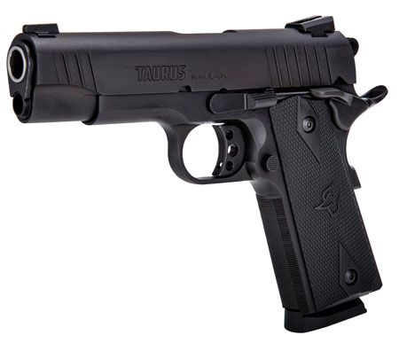 Taurus 1911 Commander 45 ACP Caliber with 4.20" Barrel, 8+1 Capacity, Overall Matte Black Finish Steel, Beavertail Frame, Serrated Slide &amp; Checkered Polymer Grip Includes Magazine
