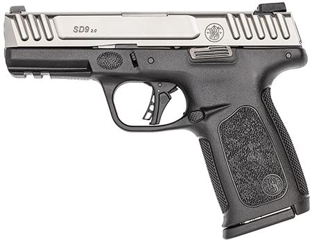 S&amp;W SD9 2.0 Compact Frame 9mm Luger 16+1, 4" Stainless Steel Barrel, Satin Stainless Steel Serrated Slide, Black Polymer Frame w/Picatinny Rail, Black Textured Polymer Grip