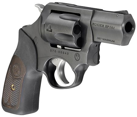 Ruger SP101 357 Mag 5rd 2.25" Blued Steel Barrel, Cylinder &amp; Frame, Black Rubber w/Wood Insert Grip, Transfer Bar Safety, Exposed Hammer