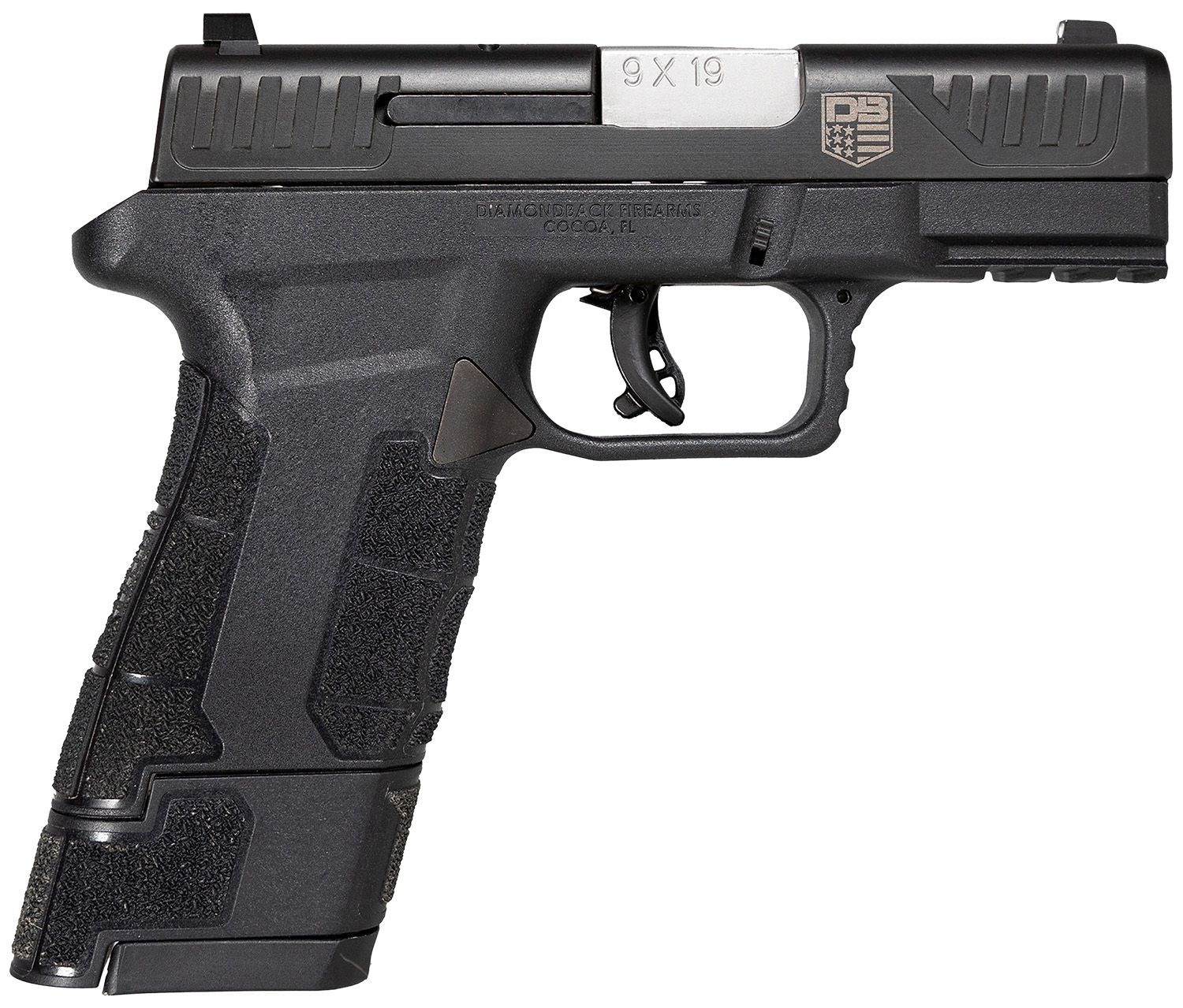Diamondback AM2 Sub-Compact Frame 9mm Luger 17+1, 3.50" Stainless Steel Barrel, Black Nitride Serrated Stainless Steel Slide, Black Polymer Frame w/Picatinny Rail &amp; Polymer Grip