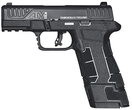 Diamondback AM2 Sub-Compact Frame 9mm Luger 17+1, 3.50" Stainless Steel Barrel, Black Nitride Serrated Stainless Steel Slide, Black Polymer Frame w/Picatinny Rail &amp; Polymer Grip