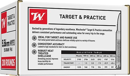 Winchester Ammo USA M193 5.56x45mmNATO 55gr FMJ 200 Per Box