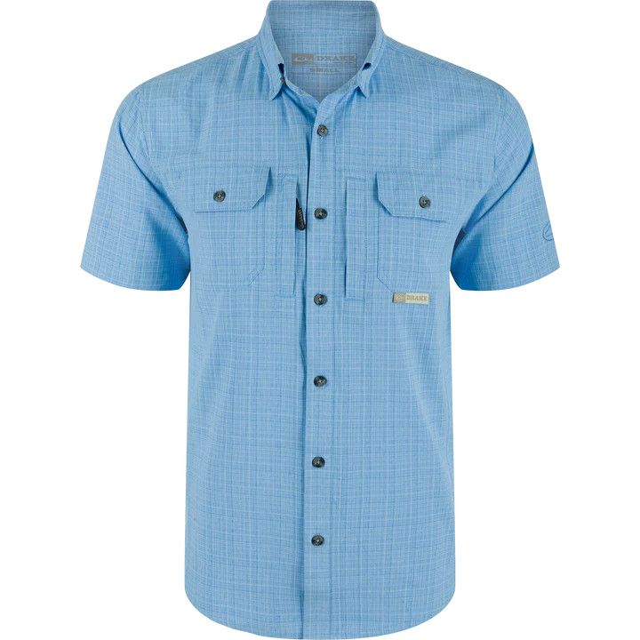 Drake Wingshooter Trey Cross Hatch SS  Shirt Blue