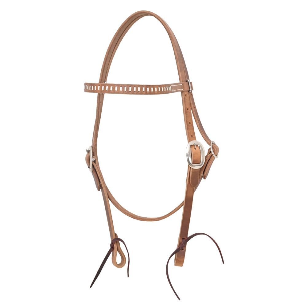Harness Leather Browband w/ Rawhide Lace &amp; Stainless Steel Buckle
