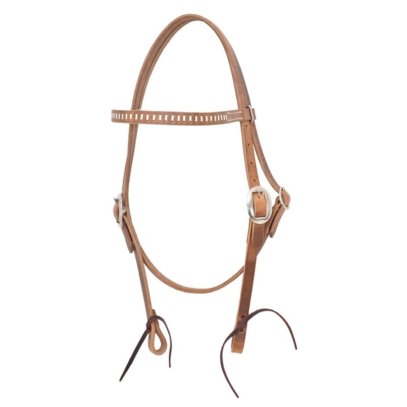 Harness Leather Browband w/ Rawhide Lace &amp; Stainless Steel Buckle