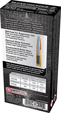 Winchester Ammo Super Suppressed 300Blackout 200gr Open Tip Range 20 Per Box
