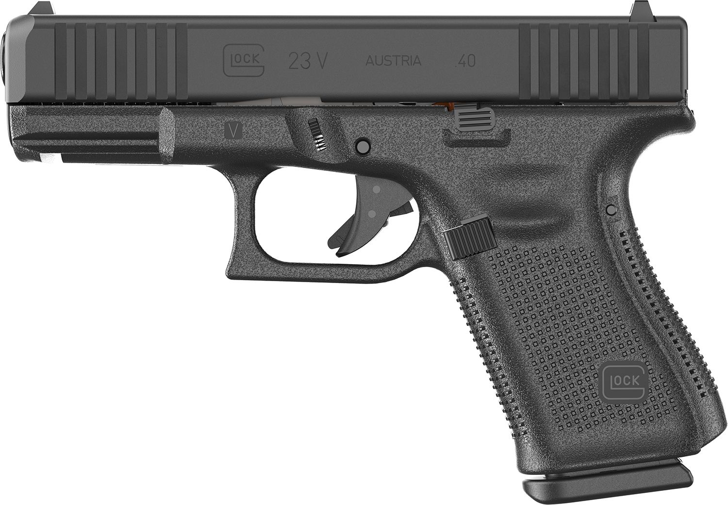 Glock G23 V 40 S&amp;W 13+1 4.02" Black GMB Barrel, Black nDLC Steel Serrated Slide, Black Polymer Frame w/Accessory Rail, Interchangeable Backstrap Grip, Ambidextrous