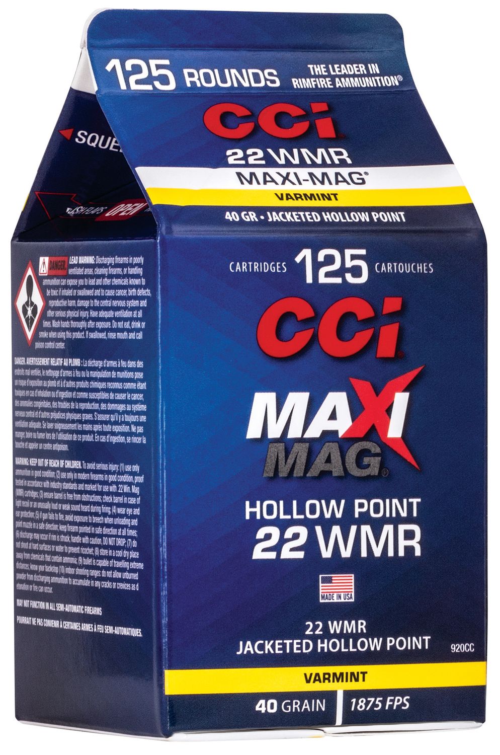 CCI Maxi-Mag Rimfire 22WMR 40gr Jacketed Hollow Point 125 Per Box