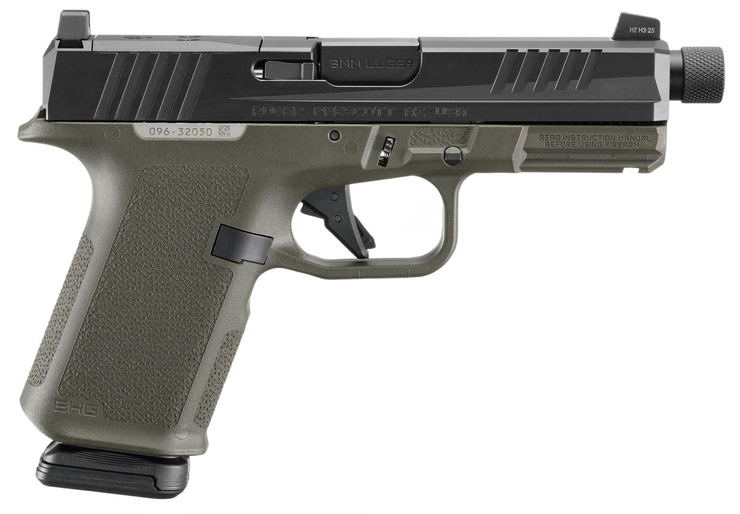 Ruger RXM 9mm Luger 15+1 4.50" Black FNC Nitride Threaded Barrel &amp; Optic Ready/Serrated Slide, OD Green Polymer Frame w/Accessory Rail, Textured Grip, RMSc/RMR/DeltaPoint Pro Footprint