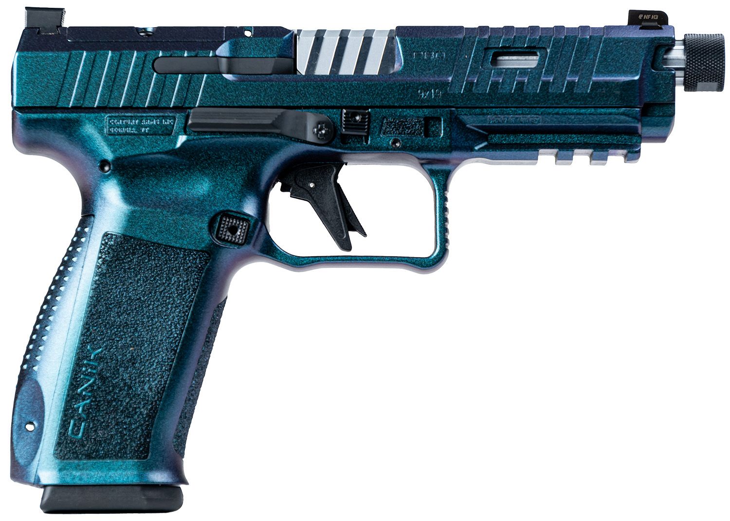 Canik  Mete Pro Full Size Frame 9mm Luger 18+1 5" Chrome Plated Fluted Threaded Barrel, Stingray Steel Optic Ready/Serrated Slide, Stingray Polymer Frame w/Picatinny Rail, Interchangeable Backstrap Gr