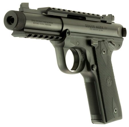 Ruger Mark IV 22/45 Tactical 22 LR 10+1 4.40" Steel/Threaded Barrel, Blued Slide, Black Checkered 1911-Style Panel Grip, Features Top &amp; Bottom Picatinny Rails