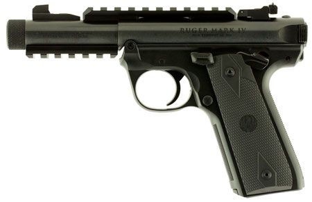 Ruger Mark IV 22/45 Tactical 22 LR 10+1 4.40" Steel/Threaded Barrel, Blued Slide, Black Checkered 1911-Style Panel Grip, Features Top &amp; Bottom Picatinny Rails