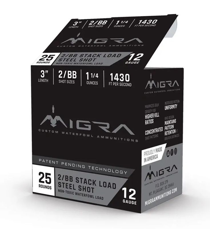 MIGRA WATERFOWL STEEL SHOTSHEL 12GA 3in 2-BB 1.25oz
