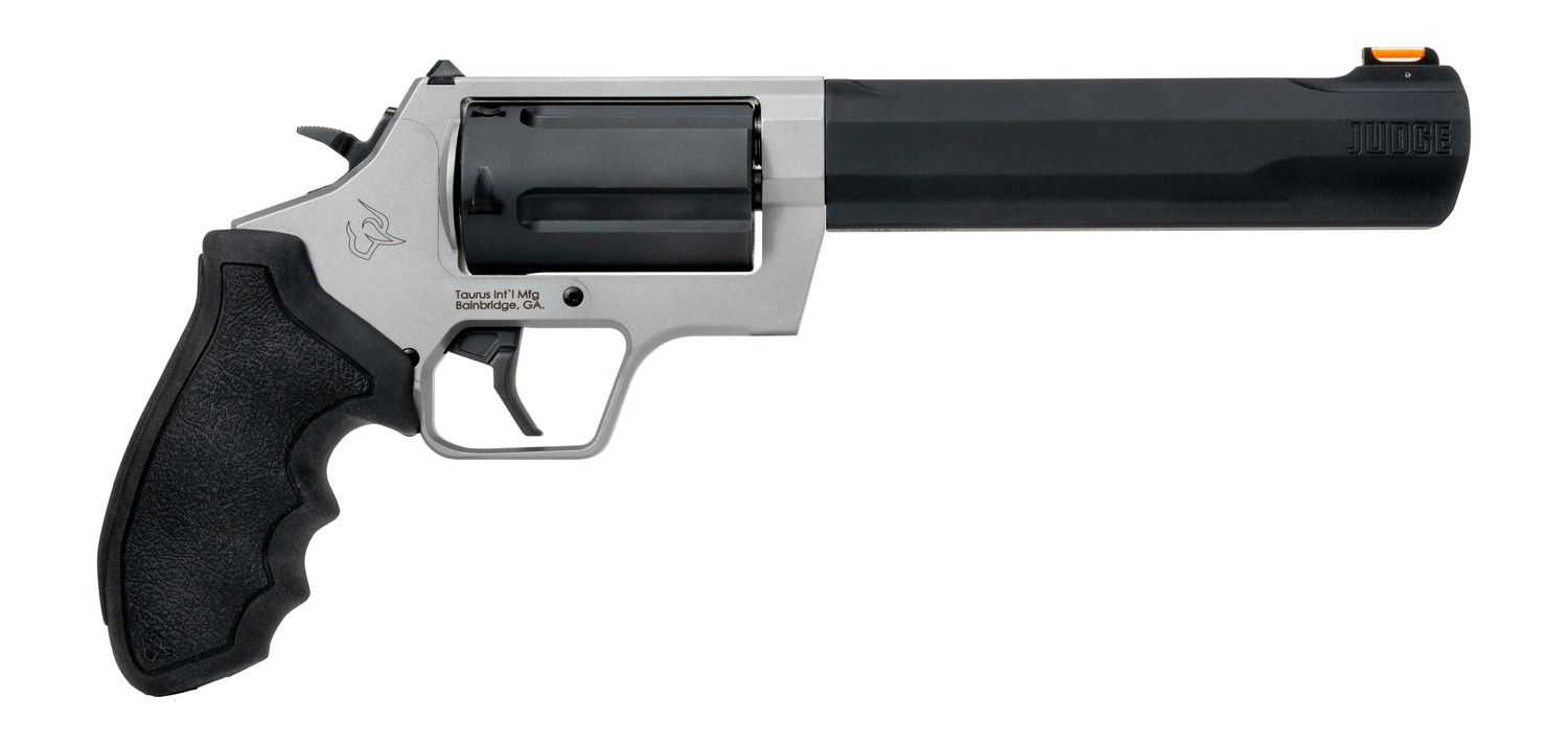 Taurus  Judge 45 Long Colt/410 Gauge 5 Shot 6.50" Stainless Steel Barrel &amp; Frame, Black Stainless Steel Cylinder, Black Rubber Grip, Transfer Bar Safety
