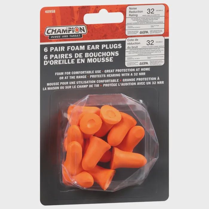 Champion Foam Ear Plugs, 6 Pairs, Blister