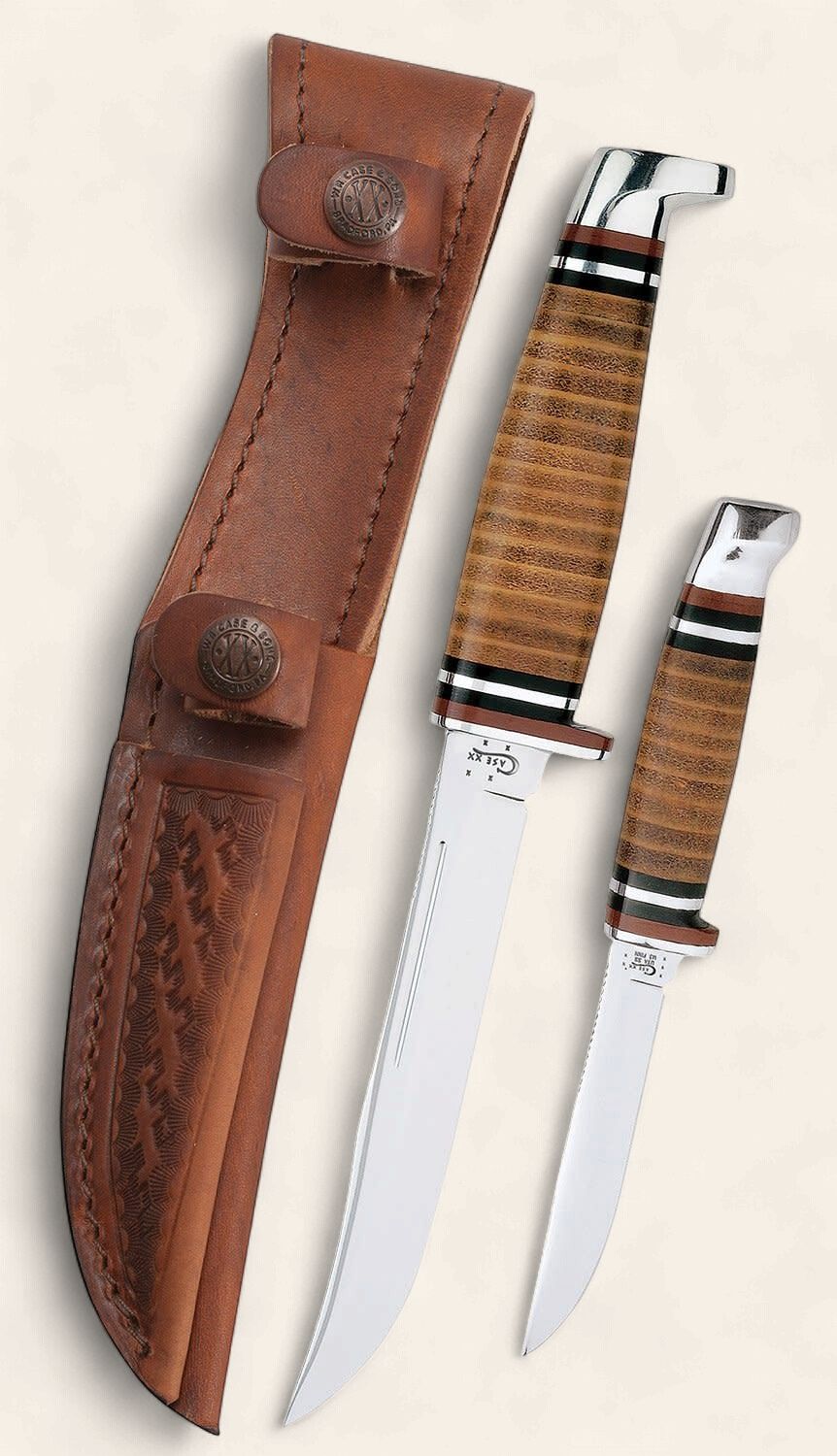 Case Leather Hunter Two-Knife Hunting Set w/Leather Sheath