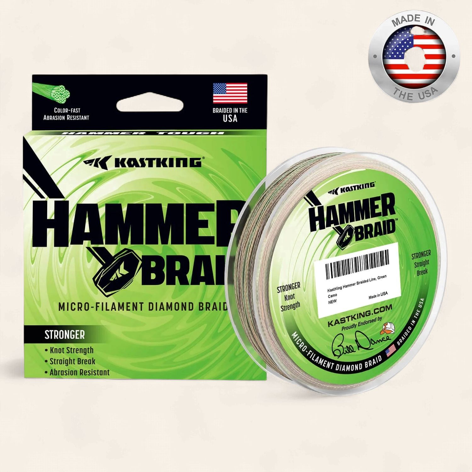 KastKing Hammer Braid, Green Camo, 10 LB X 150 Yards
