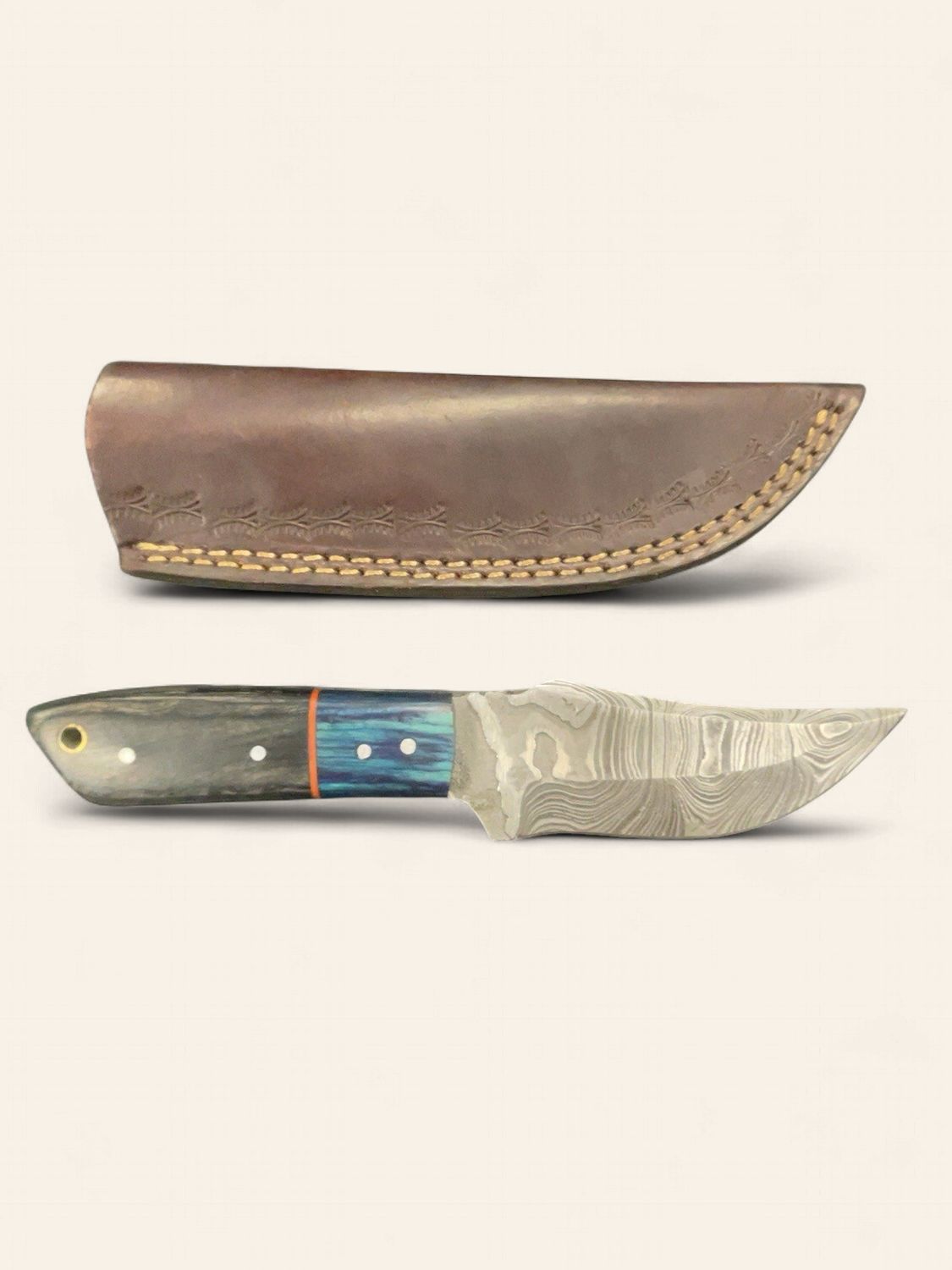 Custom Handmade Drop-point Damascus Hunter/Skinner w/Sheath