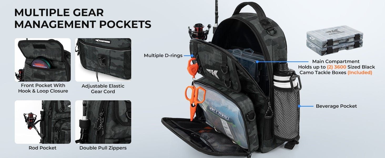 BaitSpace Sling Bag w/2*3600 Tackle Boxes, Blk Camo