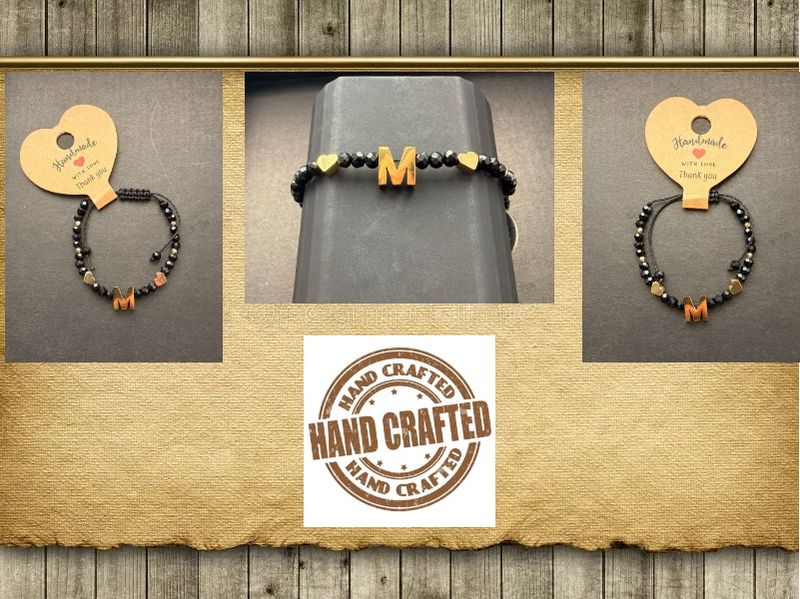 ✨ Handmade Initial Bracelet – Brass & Zircon, 18K Gold Plated ✨