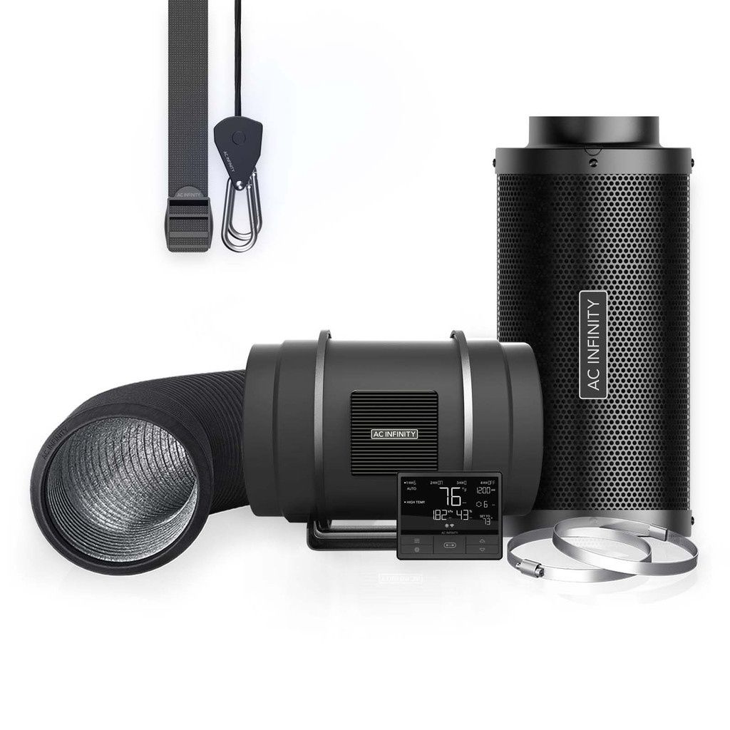 AIR FILTRATION KIT PRO 8" Inline Fan w/ Smart controller, Carbon Filter and Ducting Combo