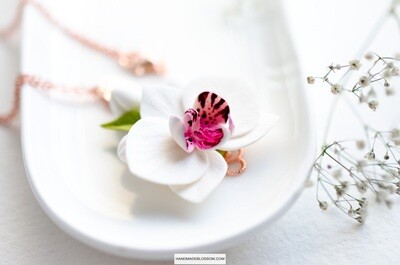 White orchid necklace, Phalaenopsis flower charm
