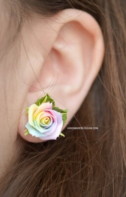 Pastel rainbow rose earrings