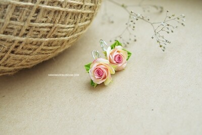 Peach rose earrings and ring, Roses set