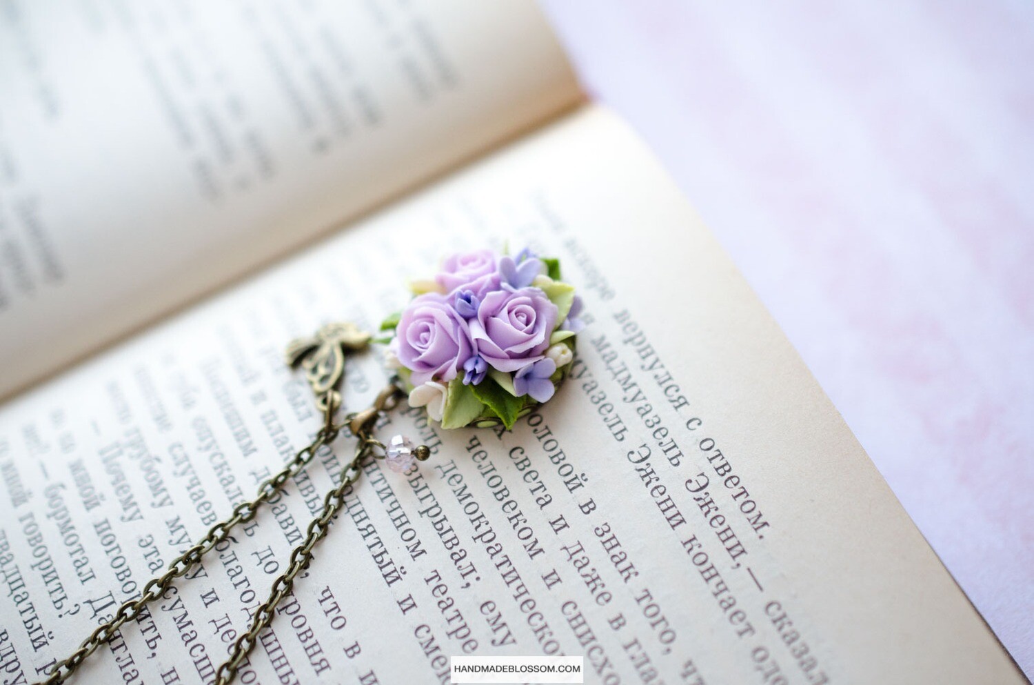 Miniature rose pendant, Purple flower jewelry